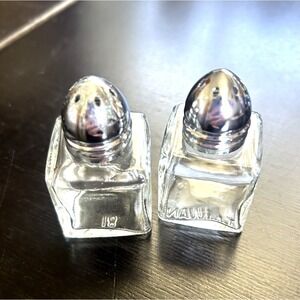 Vintage Glass Salt Pepper Shakers Set 2 Clear Cube Square 2" Retro